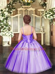 Inexpensive Yellow Green Kids Pageant Dress Party and Quinceanera with Appliques Spaghetti Straps Sleeveless Lace Up