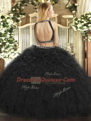 Sophisticated Black Two Pieces Ruffles Sweet 16 Dress Backless Tulle Sleeveless Floor Length