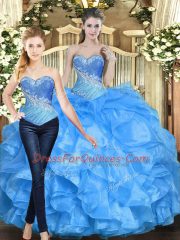 Perfect Sweetheart Sleeveless Lace Up 15th Birthday Dress Baby Blue Organza