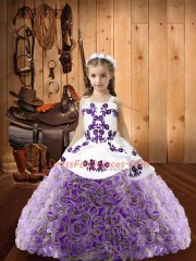 Custom Made Multi-color Ball Gowns Embroidery Girls Pageant Dresses Lace Up Fabric With Rolling Flowers Sleeveless Floor Length