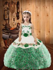 Floor Length Multi-color Little Girl Pageant Dress Straps Sleeveless Lace Up