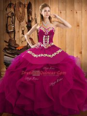 Dazzling Sweetheart Sleeveless Lace Up Quinceanera Dresses Fuchsia Organza