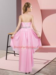 Cute Black Chiffon Lace Up Sweetheart Sleeveless High Low Quinceanera Court of Honor Dress Beading