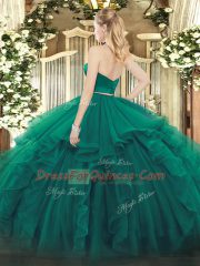 Green Halter Top Zipper Ruffles Quinceanera Gown Sleeveless