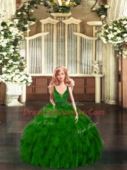 Floor Length Green Sweet 16 Dress V-neck Sleeveless Zipper