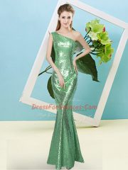 Turquoise Evening Dress Prom and Party with Sequins One Shoulder Sleeveless Zipper