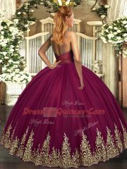 Eggplant Purple Ball Gowns Appliques Ball Gown Prom Dress Backless Tulle Sleeveless Floor Length