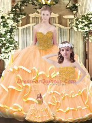 Orange Sweetheart Lace Up Beading and Ruffled Layers 15 Quinceanera Dress Sleeveless