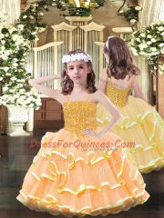 Orange Sweetheart Lace Up Beading and Ruffled Layers 15 Quinceanera Dress Sleeveless