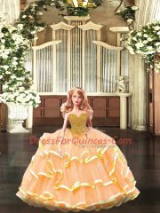 Orange Sweetheart Lace Up Beading and Ruffled Layers 15 Quinceanera Dress Sleeveless