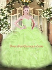 Designer Beading and Ruffles Sweet 16 Dresses Yellow Green Lace Up Sleeveless Floor Length