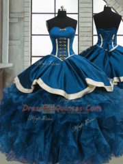 Wonderful Ball Gowns Quinceanera Gown Blue Sweetheart Organza Sleeveless Floor Length Lace Up