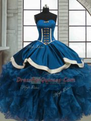 Wonderful Ball Gowns Quinceanera Gown Blue Sweetheart Organza Sleeveless Floor Length Lace Up