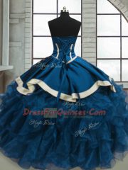 Wonderful Ball Gowns Quinceanera Gown Blue Sweetheart Organza Sleeveless Floor Length Lace Up