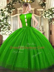 Pretty Blue Ball Gowns Scoop Sleeveless Tulle Floor Length Clasp Handle Belt Quinceanera Dresses