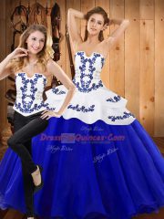 Sumptuous Floor Length Royal Blue Sweet 16 Dresses Tulle Sleeveless Embroidery