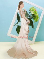 Champagne Off The Shoulder Lace Up Sequins Short Sleeves