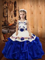 Affordable Floor Length Royal Blue Kids Formal Wear Straps Sleeveless Lace Up