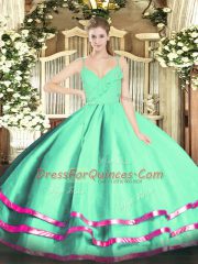 Sophisticated Floor Length Apple Green Quinceanera Gown Spaghetti Straps Sleeveless Zipper