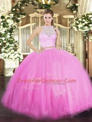 Lace Quinceanera Dresses Rose Pink Zipper Sleeveless Floor Length