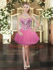 Trendy Sweetheart Sleeveless Quinceanera Dresses Floor Length Beading Rose Pink Tulle