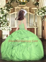 Dark Green Ball Gowns Organza Scoop Sleeveless Beading and Ruffles Floor Length Zipper Kids Formal Wear