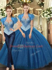 Designer Teal Sleeveless Tulle Lace Up Vestidos de Quinceanera for Military Ball and Sweet 16 and Quinceanera