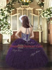 Floor Length Fuchsia Little Girls Pageant Gowns Halter Top Sleeveless Lace Up
