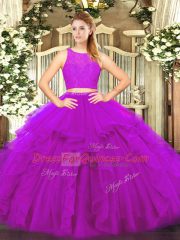 Pretty Floor Length Two Pieces Sleeveless Fuchsia Quinceanera Gowns Zipper