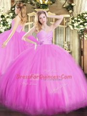 Ball Gowns Quinceanera Dresses Fuchsia Sweetheart Tulle Sleeveless Floor Length Lace Up