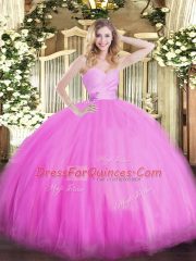 Ball Gowns Quinceanera Dresses Fuchsia Sweetheart Tulle Sleeveless Floor Length Lace Up