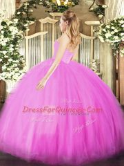 Ball Gowns Quinceanera Dresses Fuchsia Sweetheart Tulle Sleeveless Floor Length Lace Up