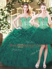 Vintage Sweetheart Sleeveless Organza 15th Birthday Dress Beading and Ruffles Lace Up