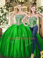 Green Organza Lace Up Sweetheart Sleeveless Floor Length Quinceanera Gowns Beading and Ruffles
