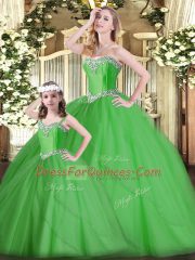 Modern Sweetheart Sleeveless Tulle Quince Ball Gowns Beading Lace Up