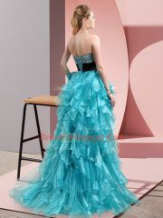 Modest Organza Sleeveless High Low Evening Dress and Beading and Ruffles