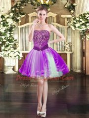 Eggplant Purple Lace Up Strapless Beading Sweet 16 Dress Tulle Sleeveless