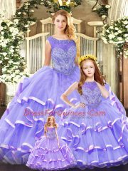 Custom Made Sleeveless Beading and Ruffled Layers Lace Up 15th Birthday Dress