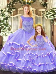 Custom Made Sleeveless Beading and Ruffled Layers Lace Up 15th Birthday Dress