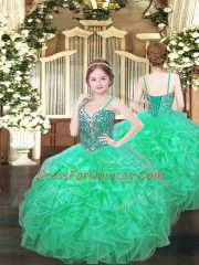 Turquoise Spaghetti Straps Neckline Beading and Ruffles Kids Formal Wear Sleeveless Lace Up