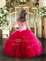 Straps Sleeveless Tulle Kids Formal Wear Beading and Ruffles Lace Up