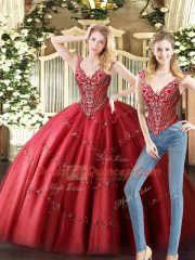 Floor Length Two Pieces Sleeveless Wine Red Sweet 16 Dresses Lace Up