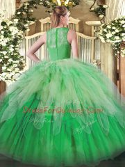 High Class Organza Sleeveless Floor Length Quinceanera Dresses and Ruffles