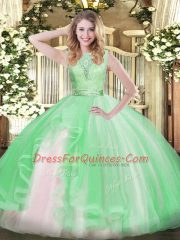 Unique Scoop Sleeveless Organza Vestidos de Quinceanera Lace and Ruffles Backless