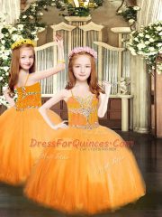 Orange Red Sleeveless Tulle Lace Up Quinceanera Dress for Military Ball and Sweet 16 and Quinceanera