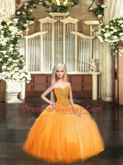 Orange Red Sleeveless Tulle Lace Up Quinceanera Dress for Military Ball and Sweet 16 and Quinceanera