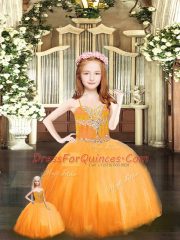 Orange Red Sleeveless Tulle Lace Up Quinceanera Dress for Military Ball and Sweet 16 and Quinceanera