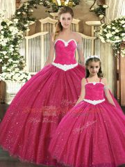 Cheap Ball Gowns Quince Ball Gowns Red Sweetheart Tulle Sleeveless Floor Length Lace Up