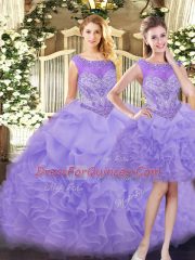 Fashionable Sleeveless Zipper Floor Length Beading and Ruffles Sweet 16 Dress