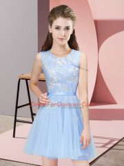 Fabulous Light Blue Side Zipper Scoop Lace Dama Dress Tulle Sleeveless